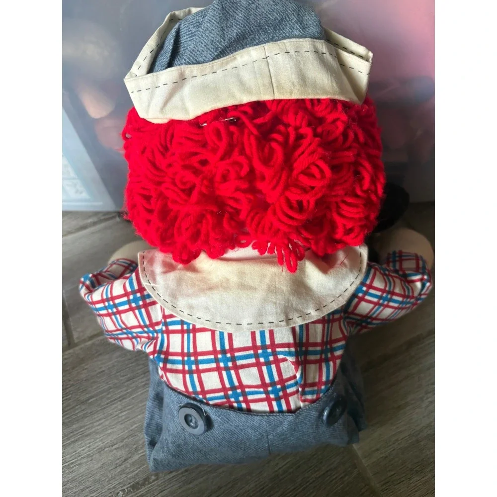 Handmade Raggedy Andy Cloth Doll Red Yarn Hair Plaid Shirt 24 Inch 2001 Vintage